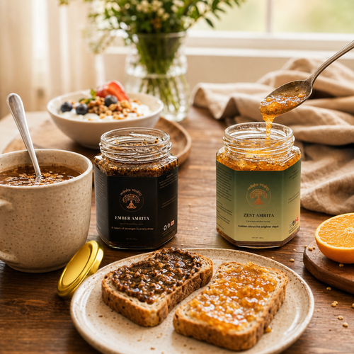 Ember and Zest Amrita jars in the Daily Glow Duo
